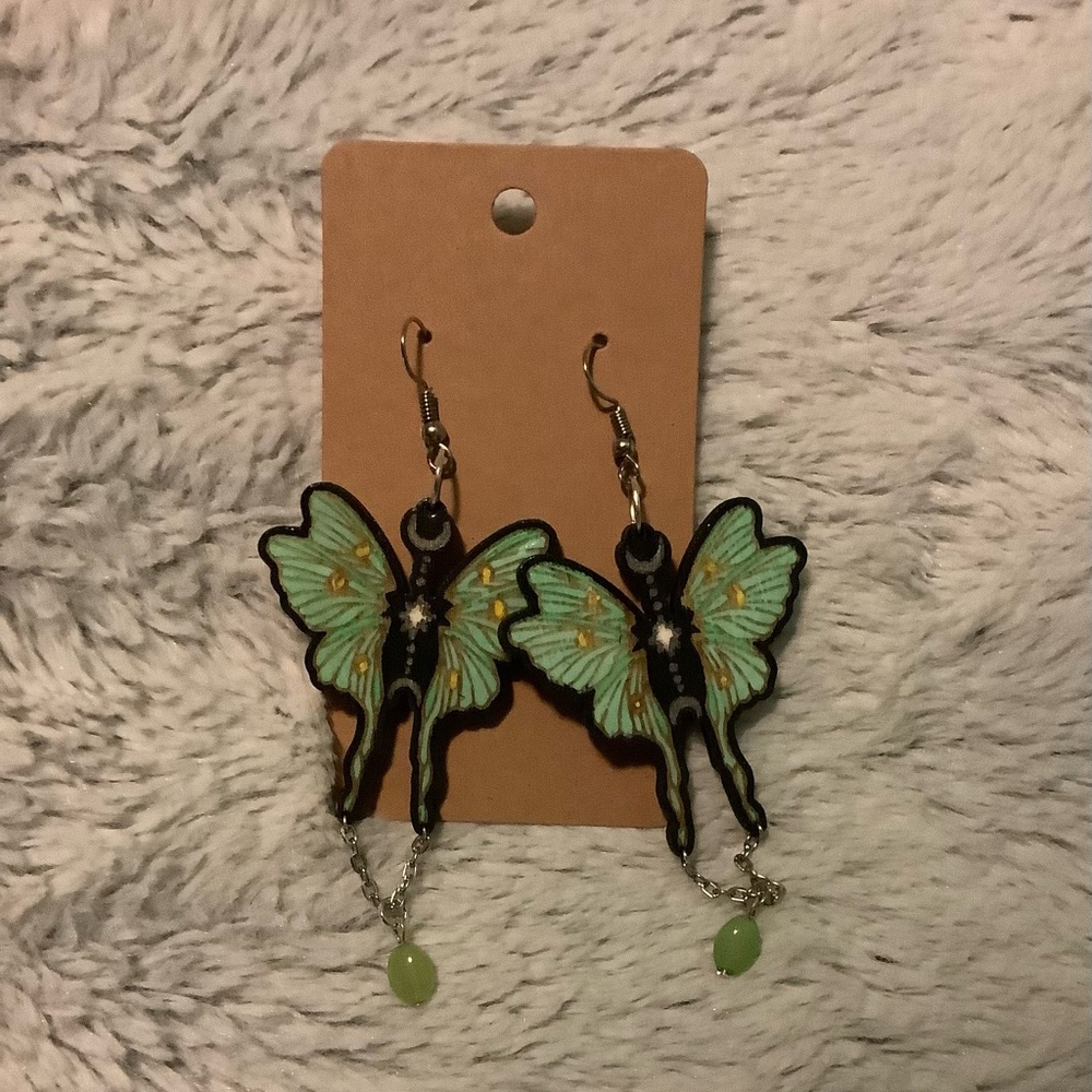 Wooden Luna Moth Earrings